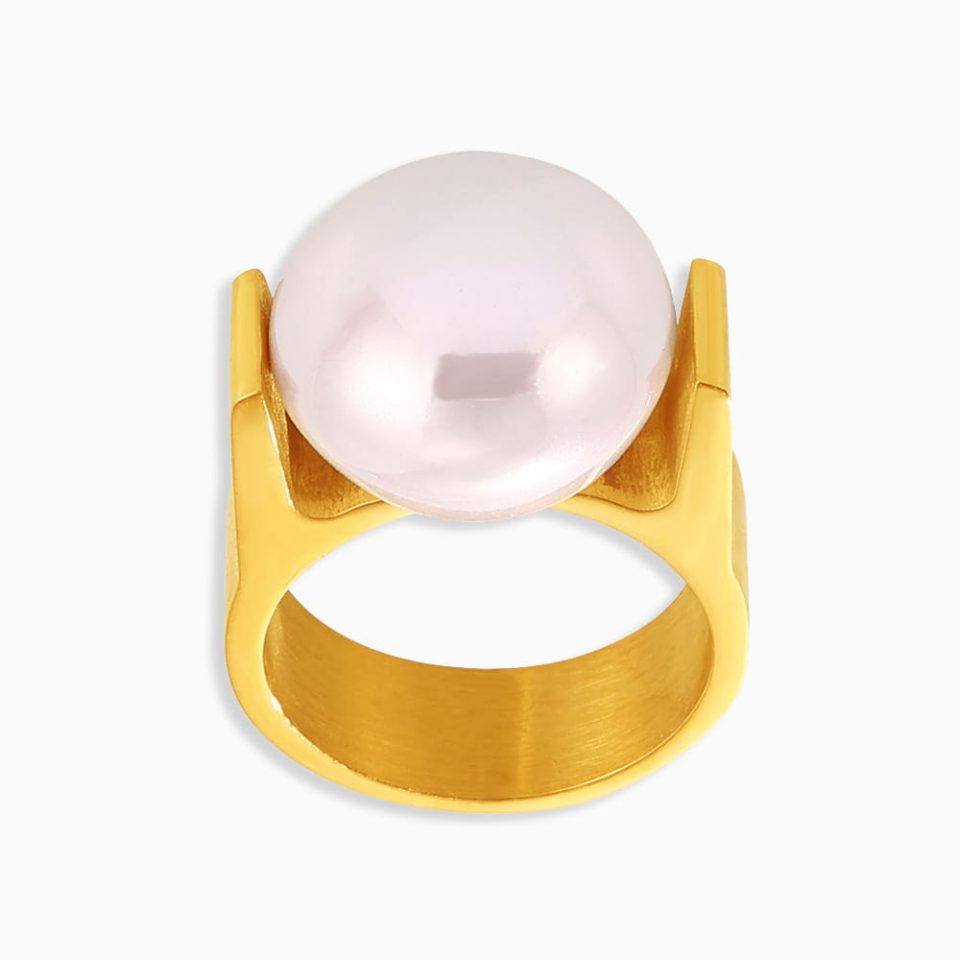 Bold pearl statement ring for women in gold stainless steel