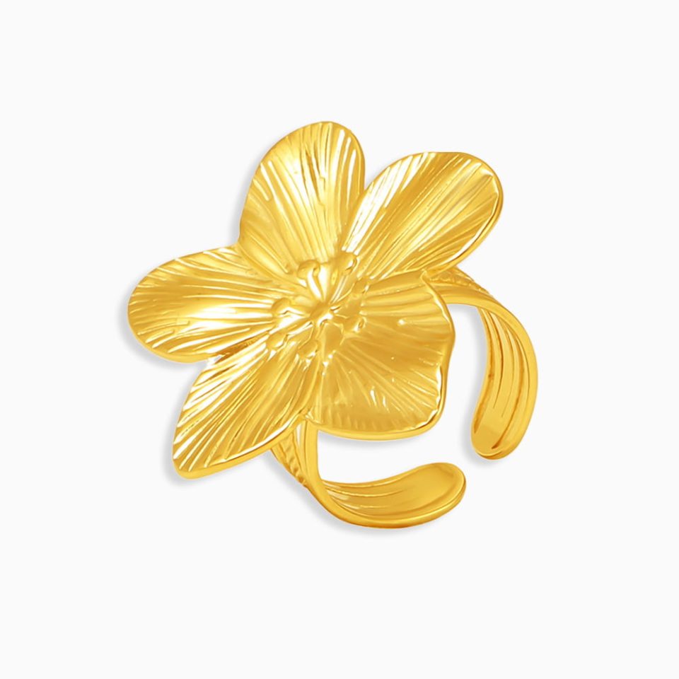 Golden Bloom Flower Open Ring in 18K Gold – Size 7, Studio Product Shot