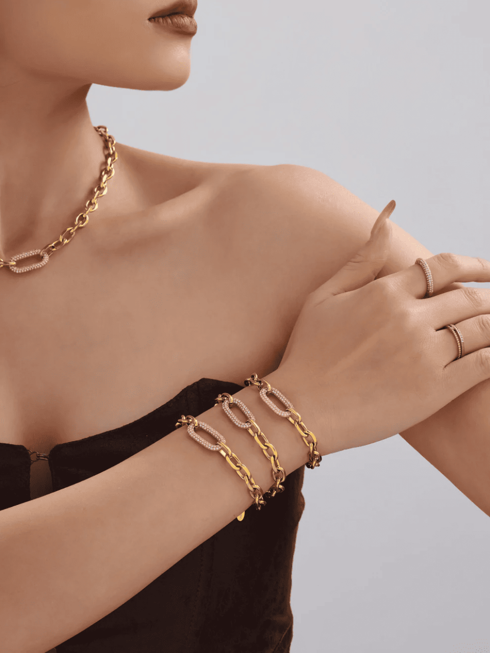 Prism Verse Bracelet Layered with Other Jewelry - Stackable Titanium Steel Cuff
