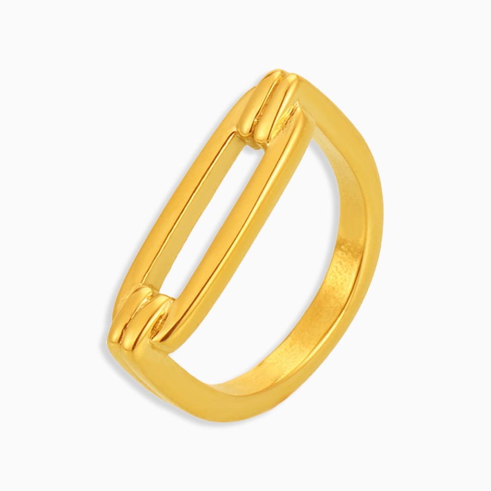 Sleek Edge Rectangle Statement Ring in 18K Gold Stainless Steel on white background