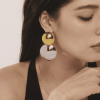 F1452 - Gold & Steel Two-Tone Statement Huggie Earrings