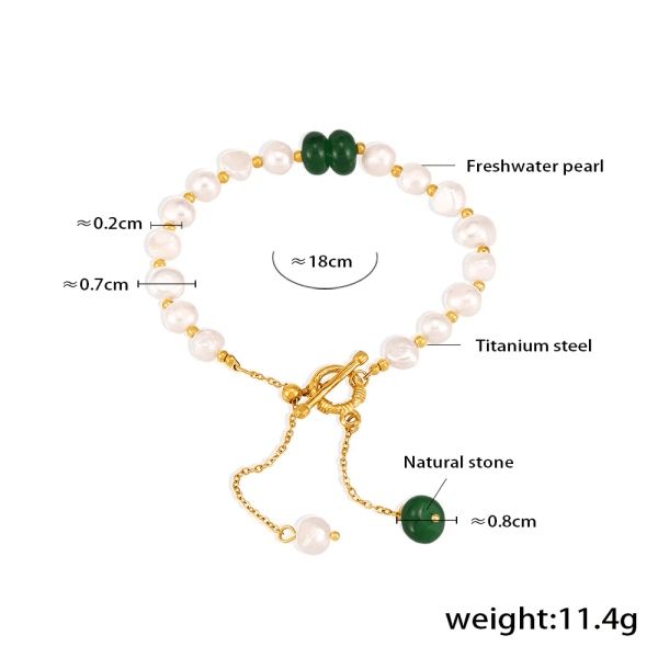 Details of Freshwater Pearl Emerald Bracelet from Victorian Bloom Collection
