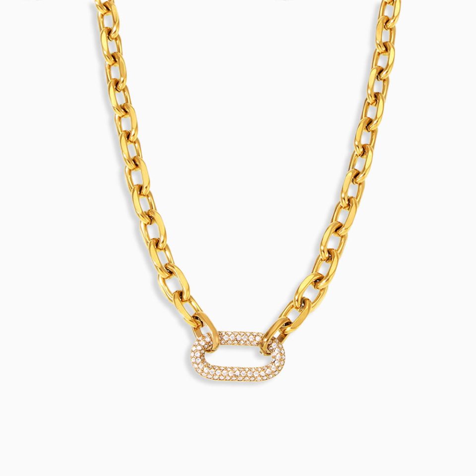 Bold Anchor Zirconia Choker Necklace in 18K gold stainless steel on white background