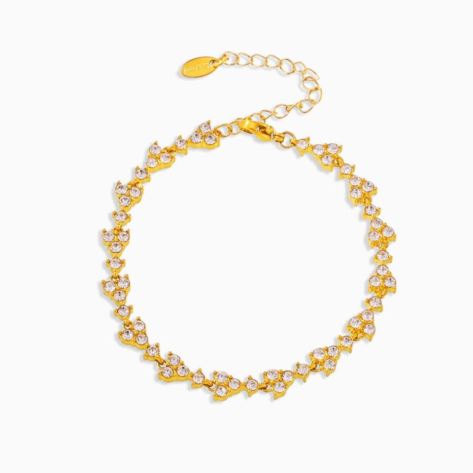 colorful cubic zirconia tennis bracelet in gold stainless steel with brilliant sparkle