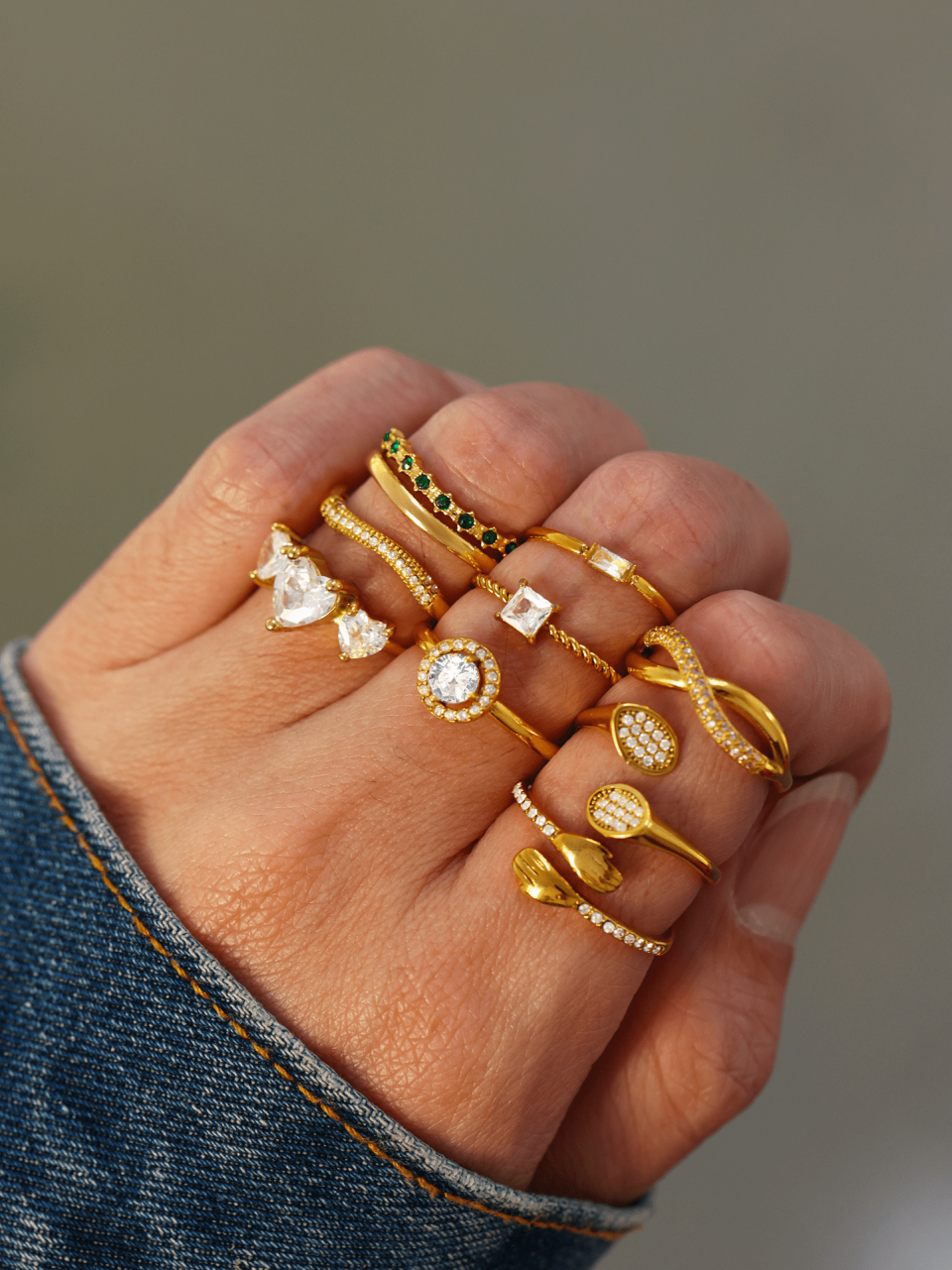 Layered Silver Adjustable Rings on Model - Minimalist Stackable Jewelry Combination