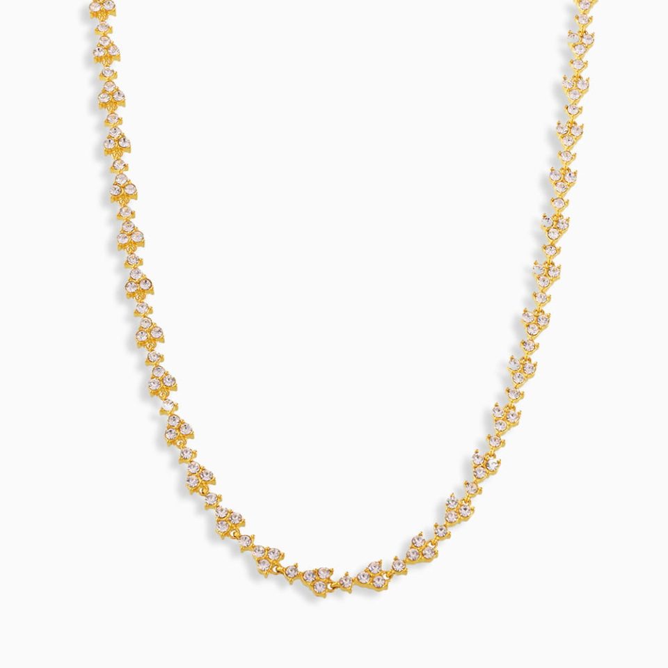 dopamine cubic zirconia necklace in 18k gold stainless steel on white background
