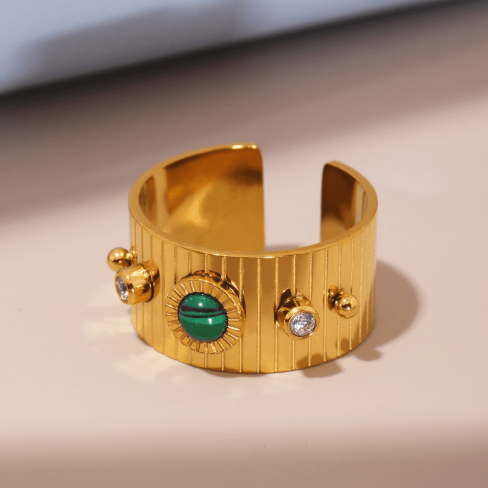 Turquoise Stripe Adjustable Gold Ring - Oudada Stainless Steel Jewelry