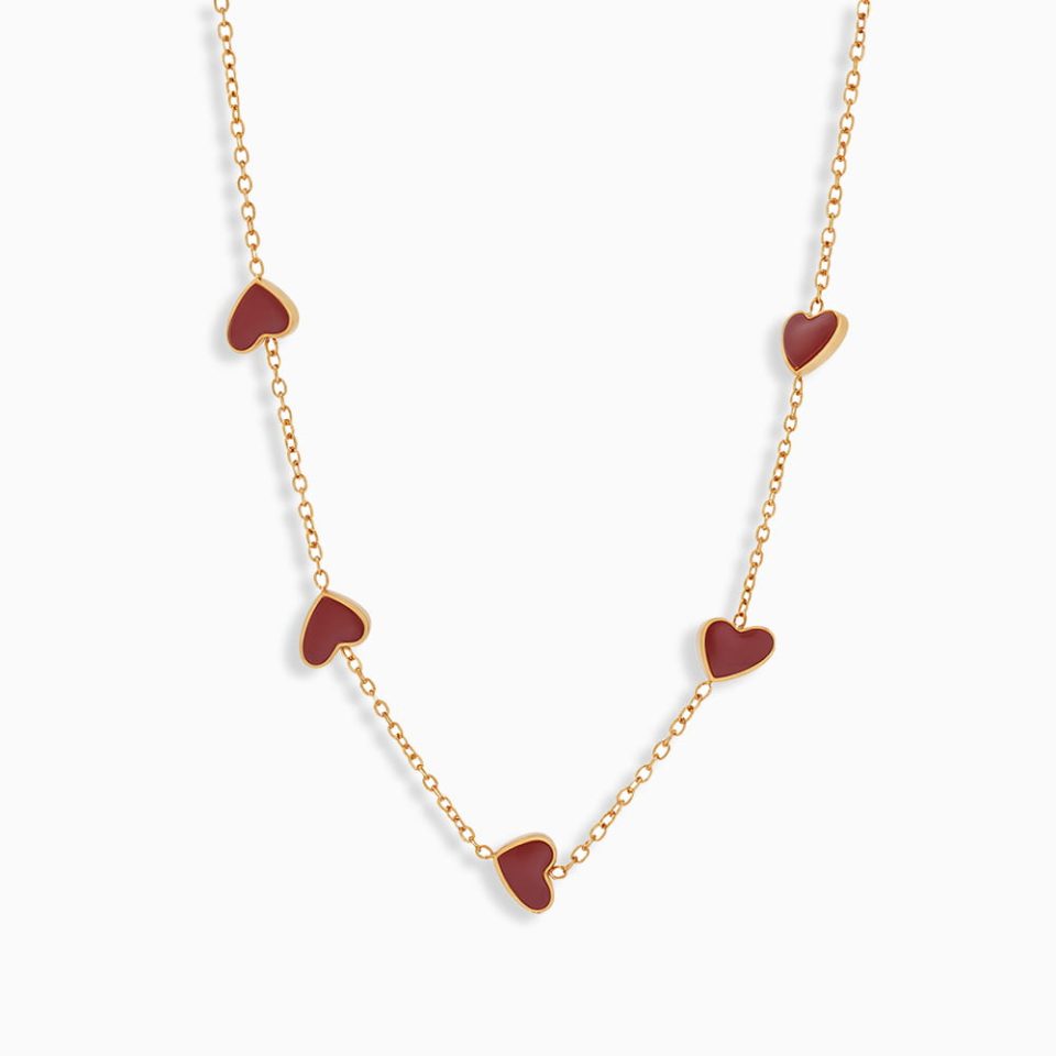 3D enamel heart pendant necklace in gold stainless steel, adjustable 40+5cm chain, elegant women’s jewelry accessory