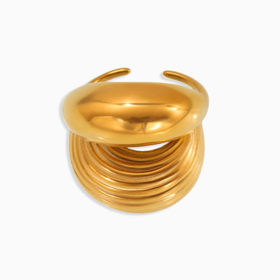 Gold artisan textured dual-layer open ring made of stainless steel with adjustable design – model A722
