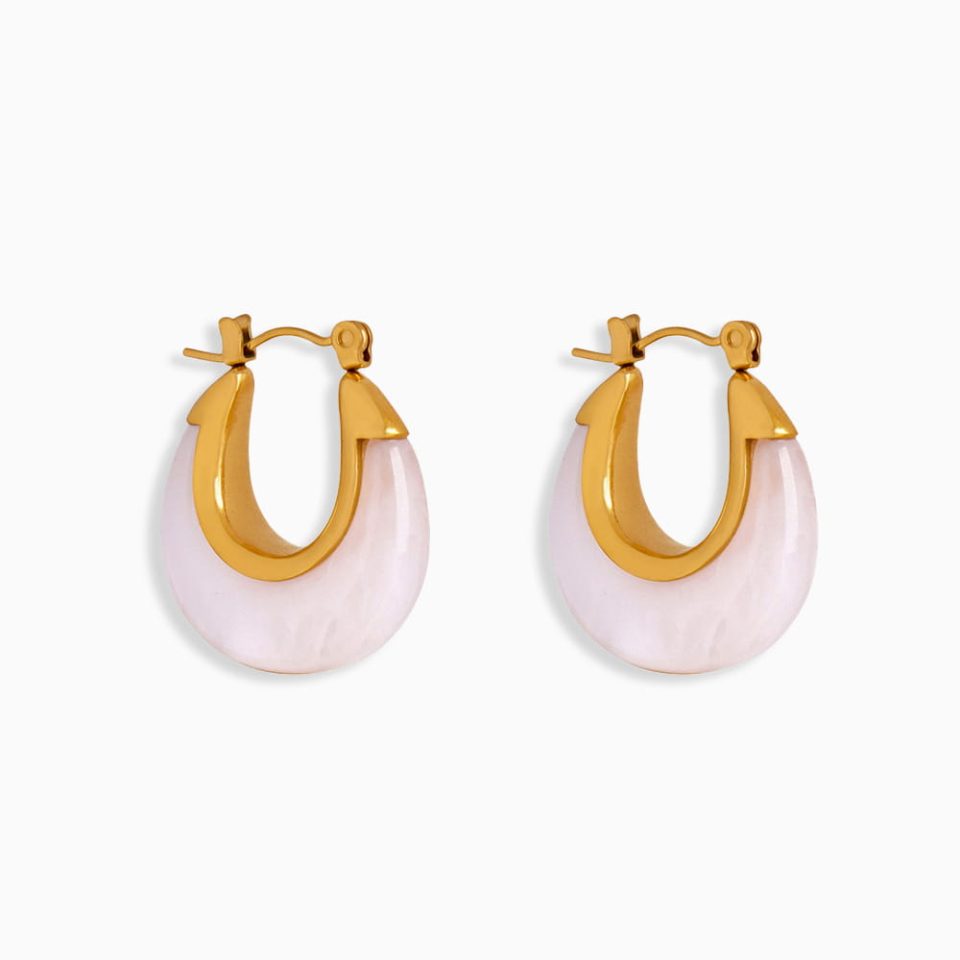Chic Moon Resin Drop Earrings with White Resin and Gold Accents, Lightweight Statement Jewelry for Women