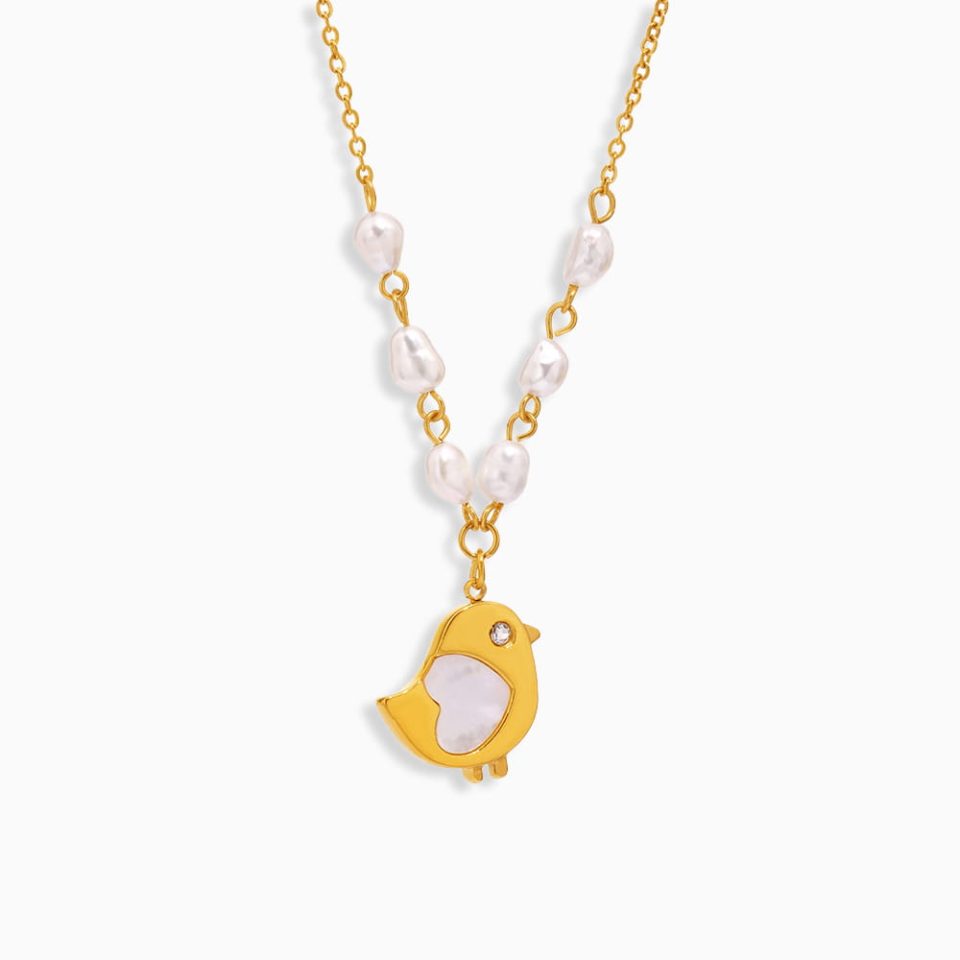 Chick Shell Pearl Necklace – 18K Gold Plated Chain with Freshwater Pearl and Shell Chick Pendant