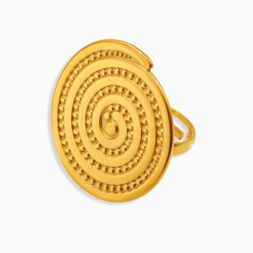 18K gold plated circle groove open ring on white background – minimalist stainless steel fashion jewelry