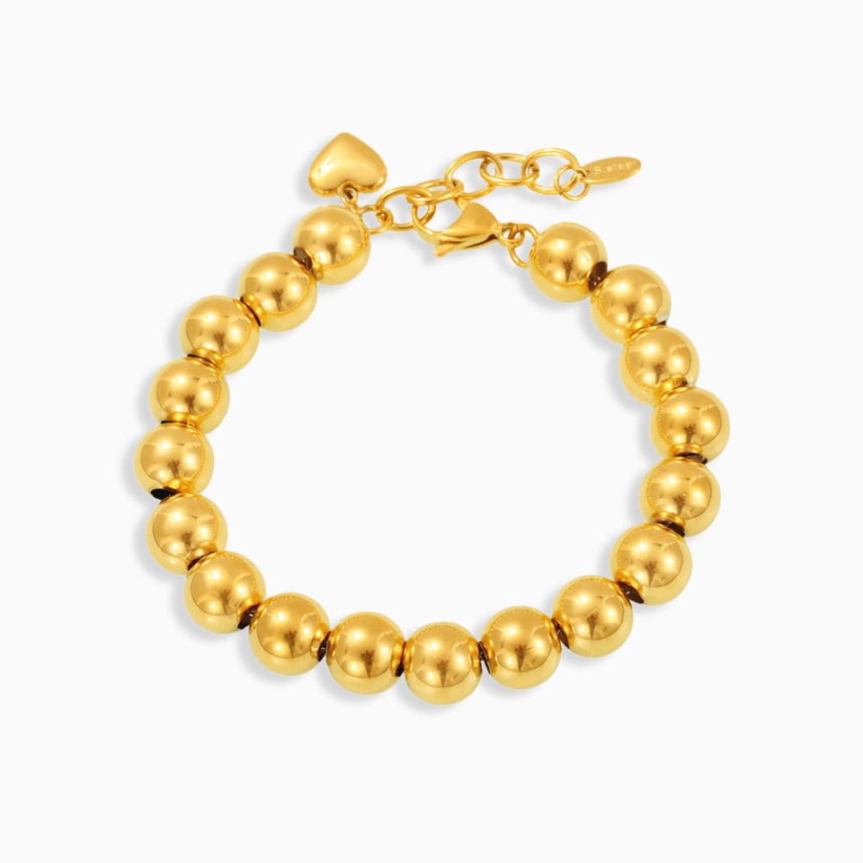 European handmade beaded chain bracelet in gold stainless steel, 18+3cm adjustable, minimal design
