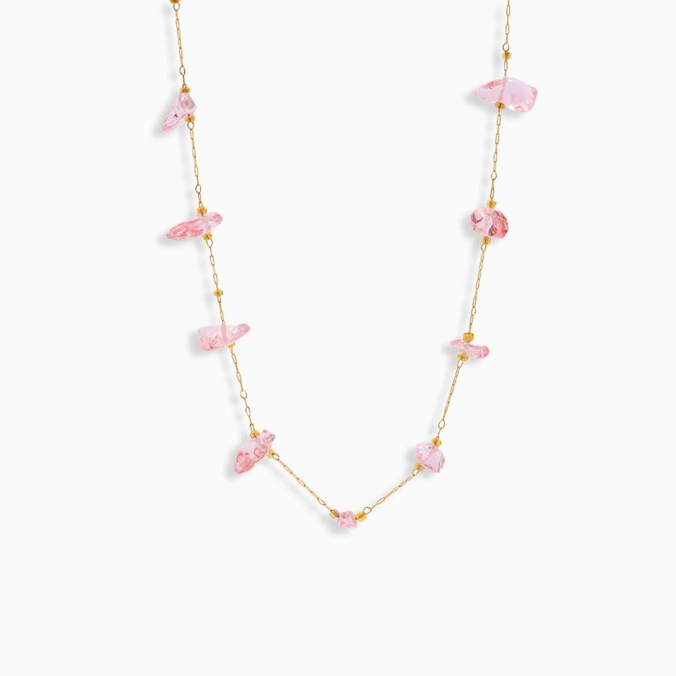 Geometric Gemstone Candy Necklace – Pink Natural Stone Beaded Statement Jewelry