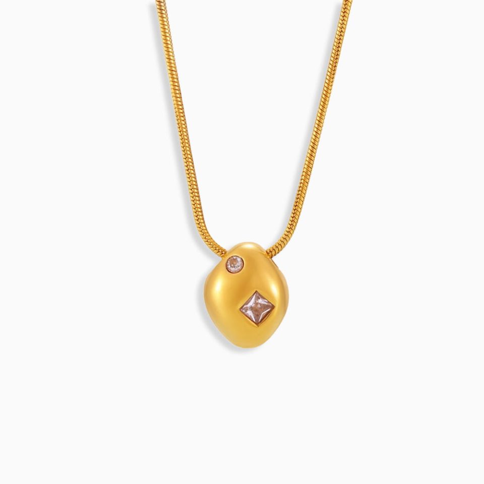 Irregular Geometric Cubic Zirconia Necklace in Gold – Stainless Steel Minimalist Collarbone Chain for Women