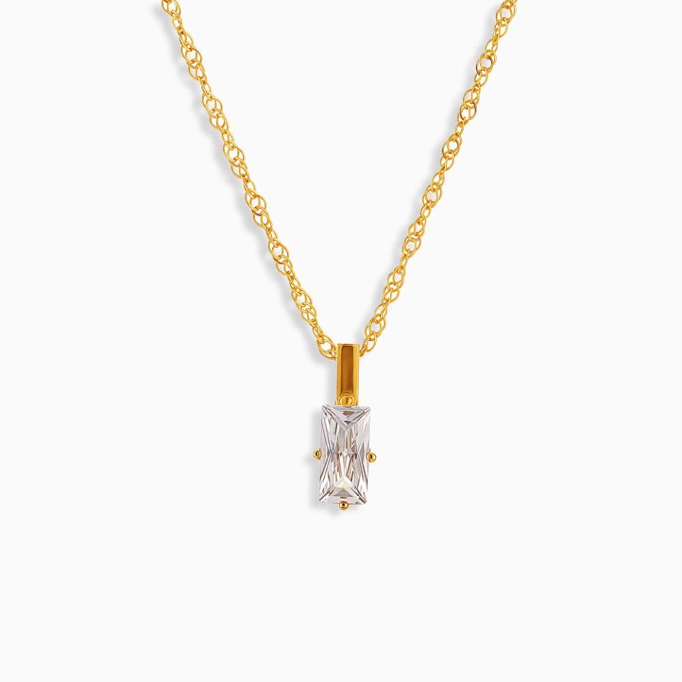 Layered rectangle cubic zirconia beaded choker necklace in gold on a white background