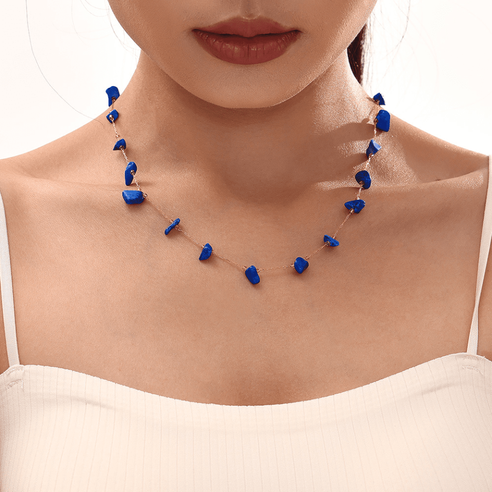 Styling Blue Gemstone Necklace with V-Neck Dress - Summer Jewelry Inspiration