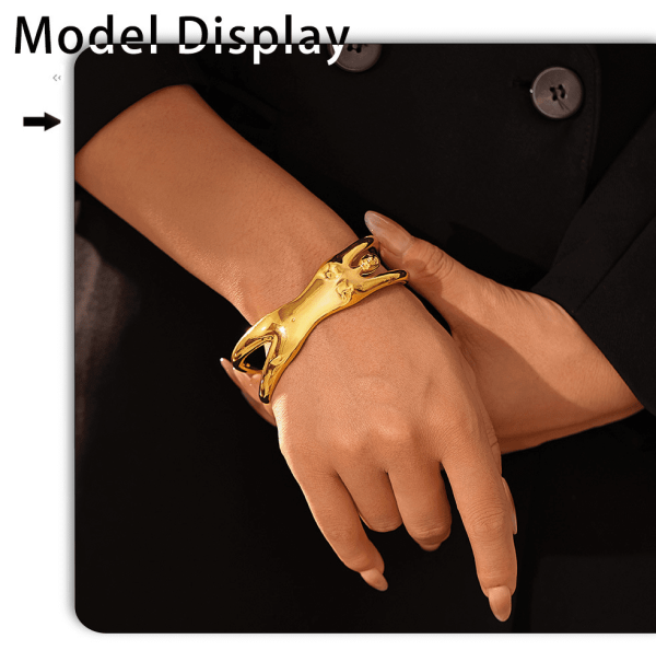 Z376 Gold Cuff Bangle Editorial Shot - High-Fashion Jewelry Pose