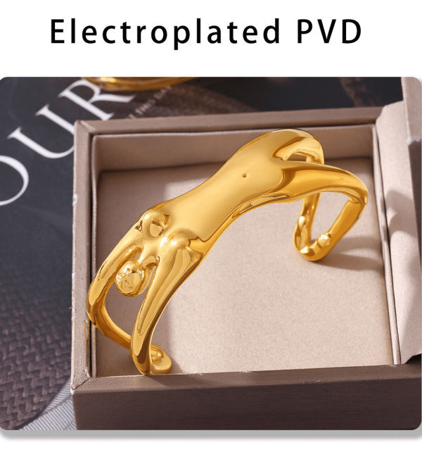 Z376 Gold Cuff Bangle with Electroplated PVD Packaging - Luxury Jewelry Gift Box | Oudada