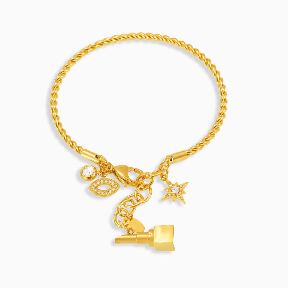 Braided Cubic Zirconia Tennis Bracelet – Gold Plated Stainless Steel Sparkling DIY Charm Bangle for Women