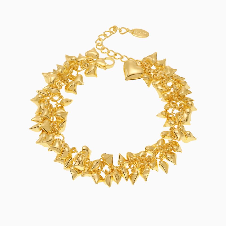 Gold stainless steel ocean heart charm bracelet inspired by Chrome Heart design, waterproof and hypoallergenic