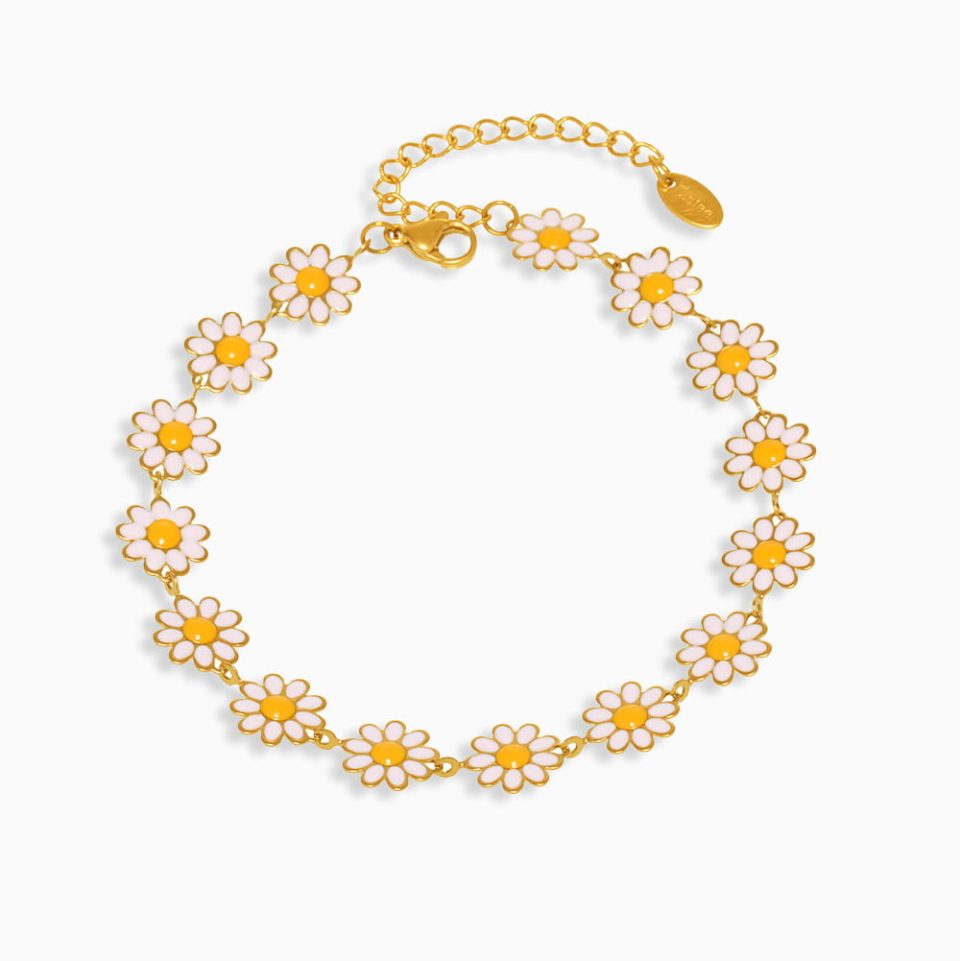 18K gold daisy flower anklet for women, waterproof stainless steel jewelry