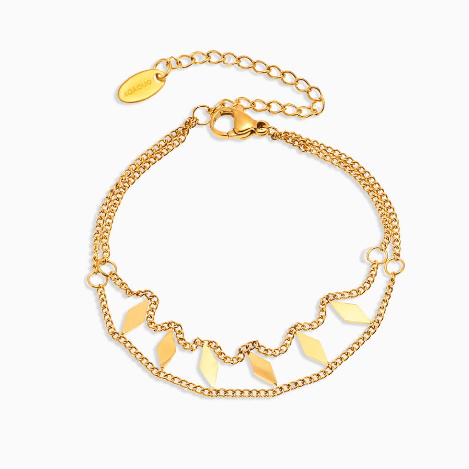 Geometric glitter double-layer choker necklace in gold stainless steel on white background