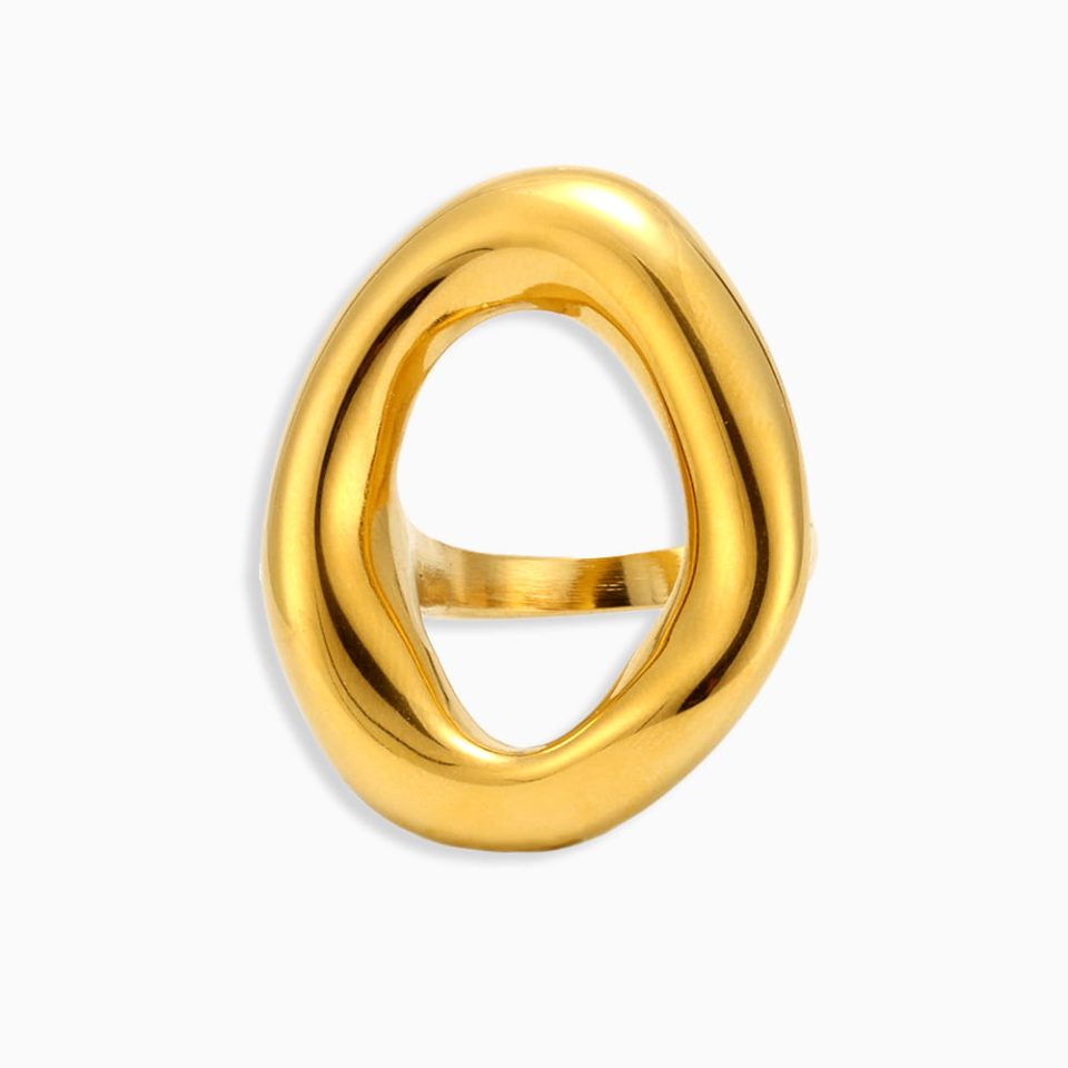 Geometric Hollow Gold Statement Ring – Modern Stainless Steel Jewelry for Women