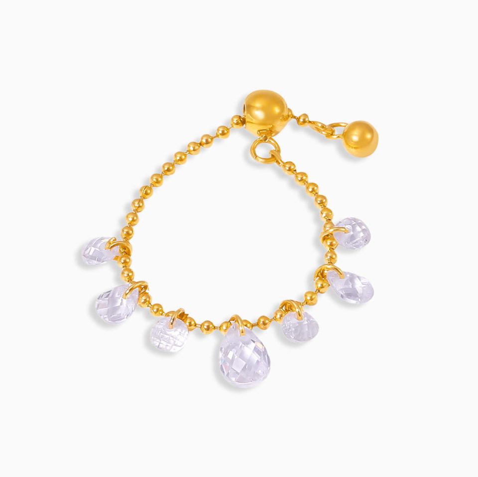 Gold-plated minimalist beaded statement ring with detailed product specifications