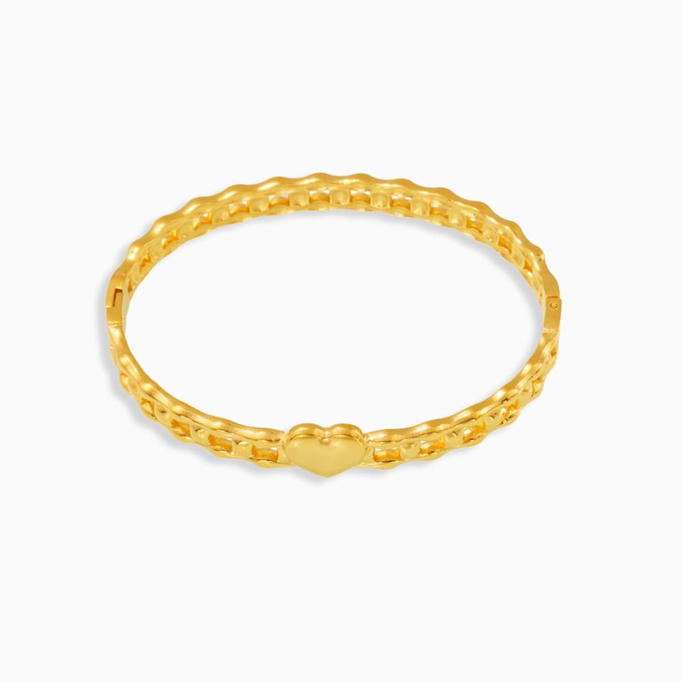 Heart-lock gold cuff bangle with minimalist design, shown on white background