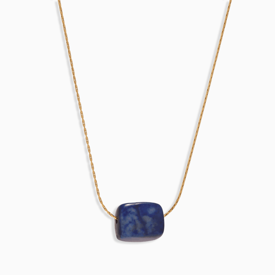 Natural blue turquoise rectangular pendant beaded necklace for women – handmade boho style jewelry
