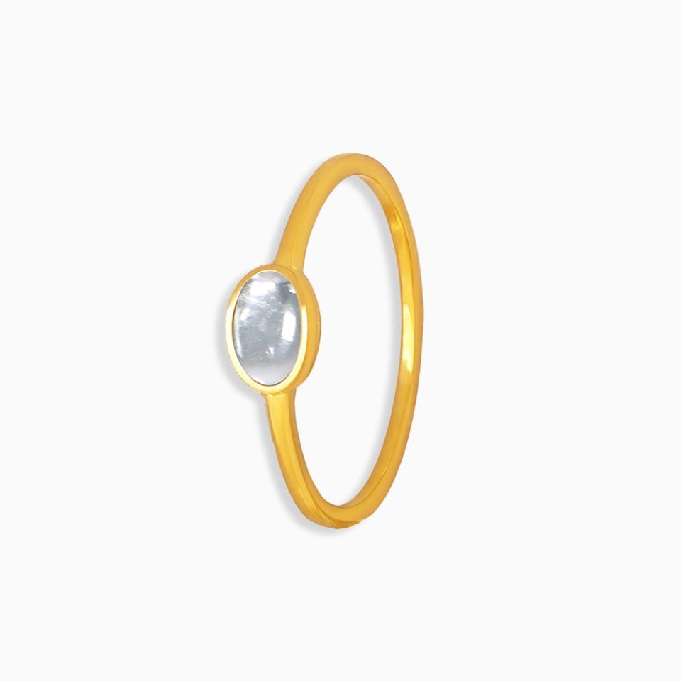Gold Oval Cubic Zirconia Ring - Stainless Steel Stackable Band on White Background