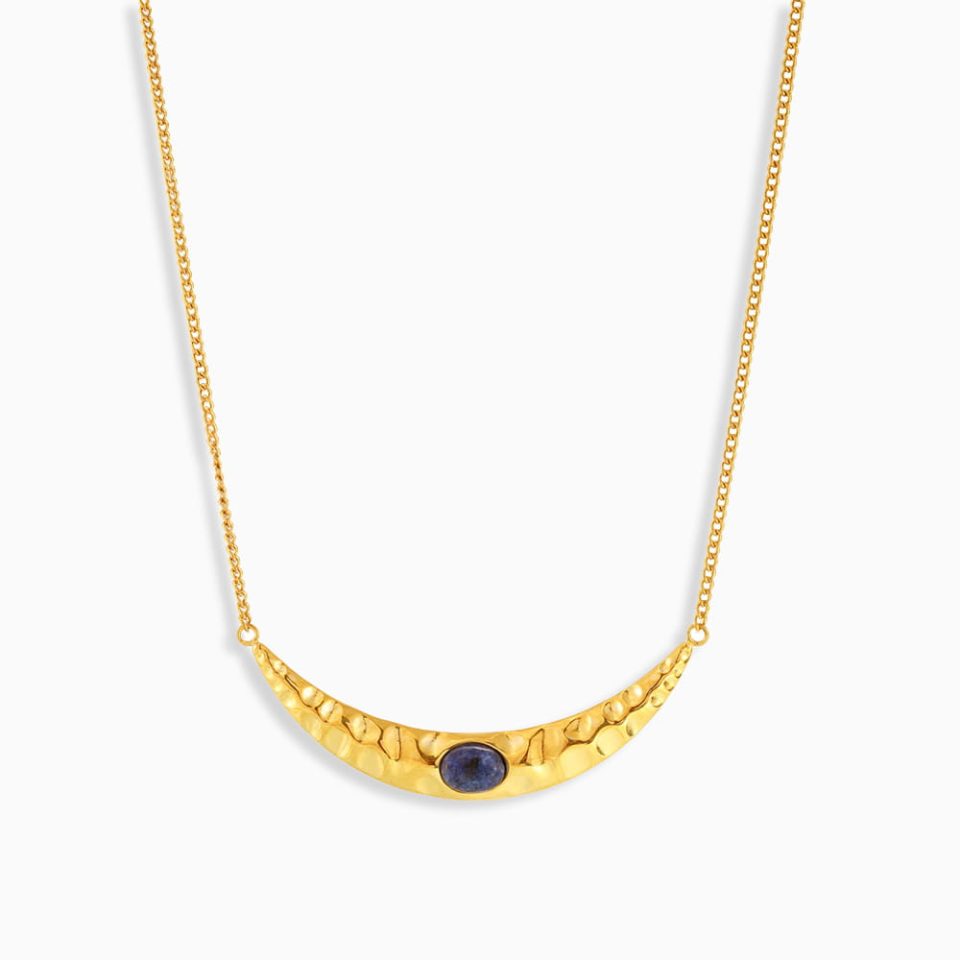 Gold Moon Necklace P2007 made of stainless steel, displayed on white background