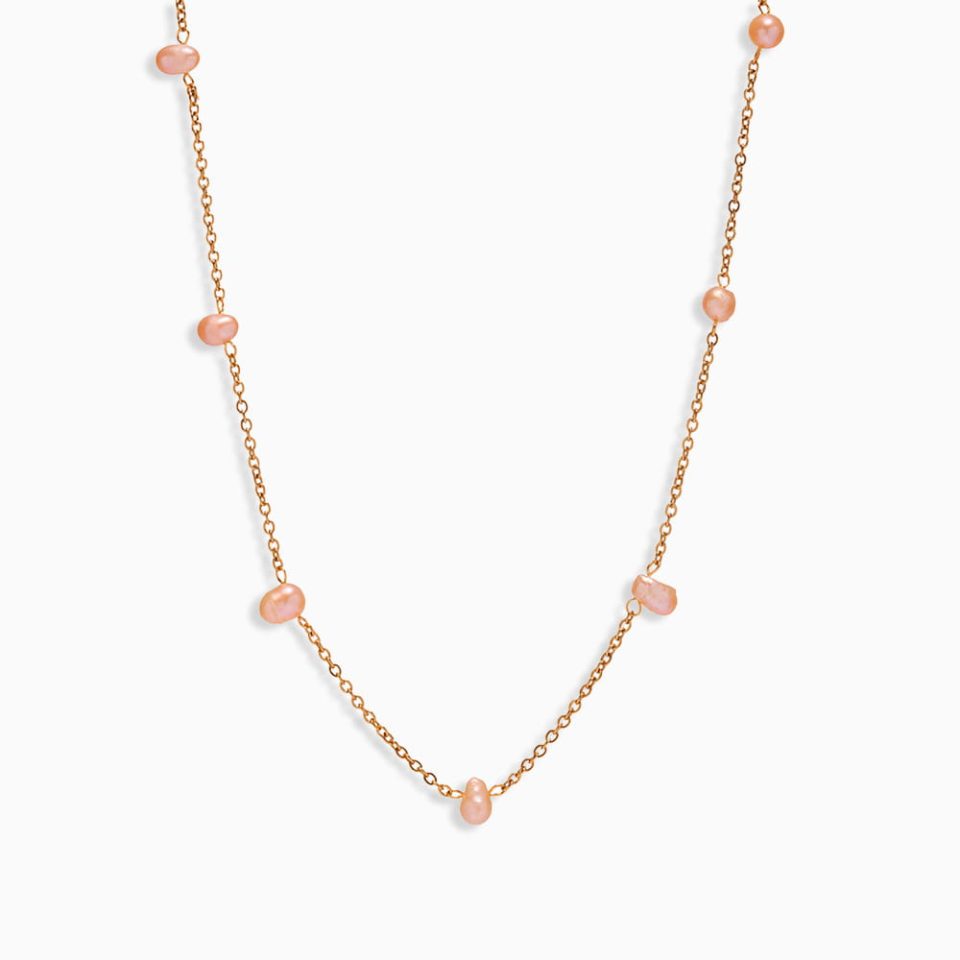 Pink Freshwater Pearl Collarbone Necklace – Stainless Steel Adjustable Summer Jewelry