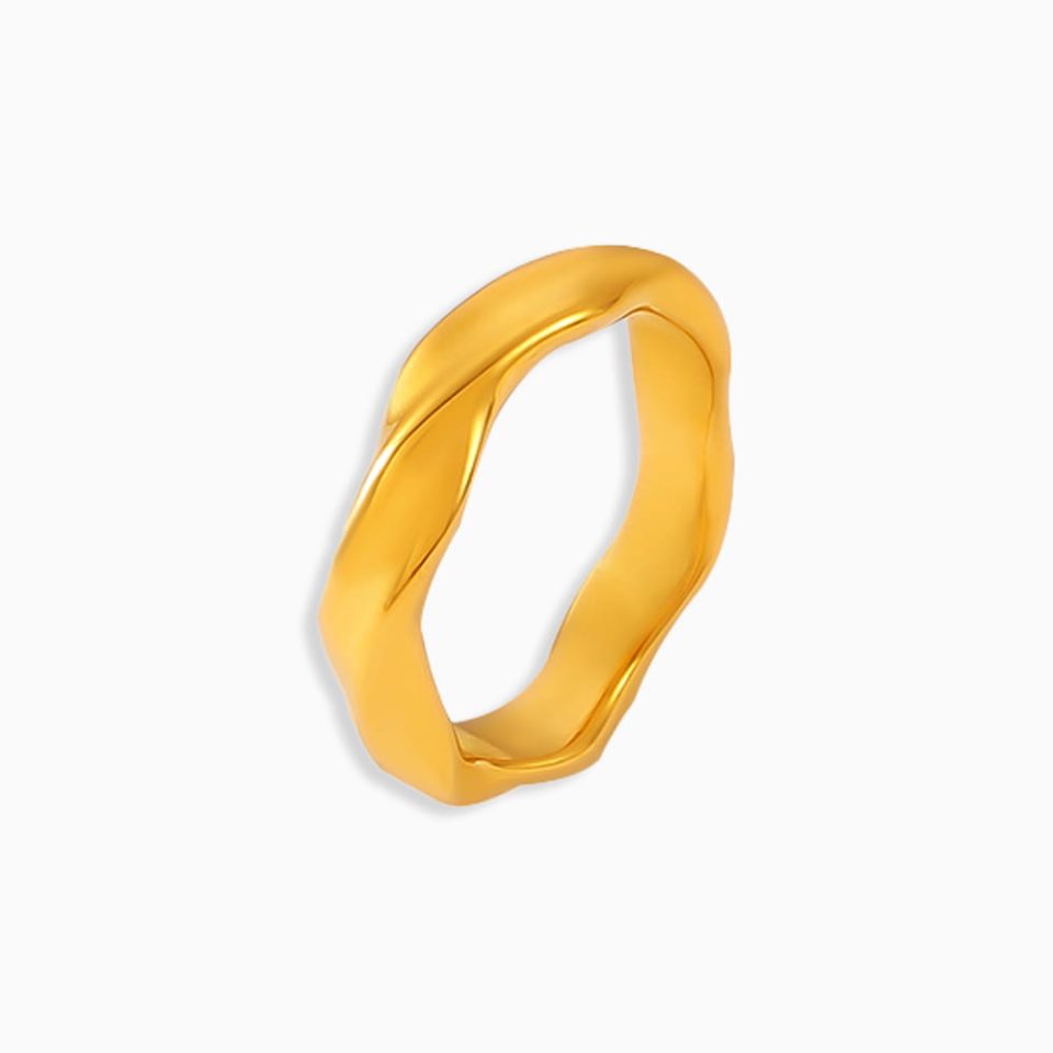 Square-cut gemstone statement ring on white background with textured stainless steel band