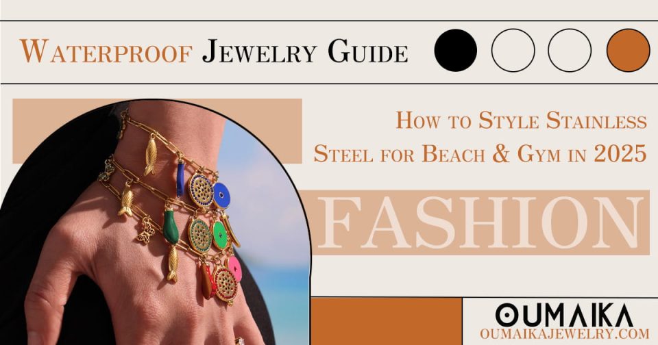 Woman wearing stainless steel necklace styled for a beach outing in 2025