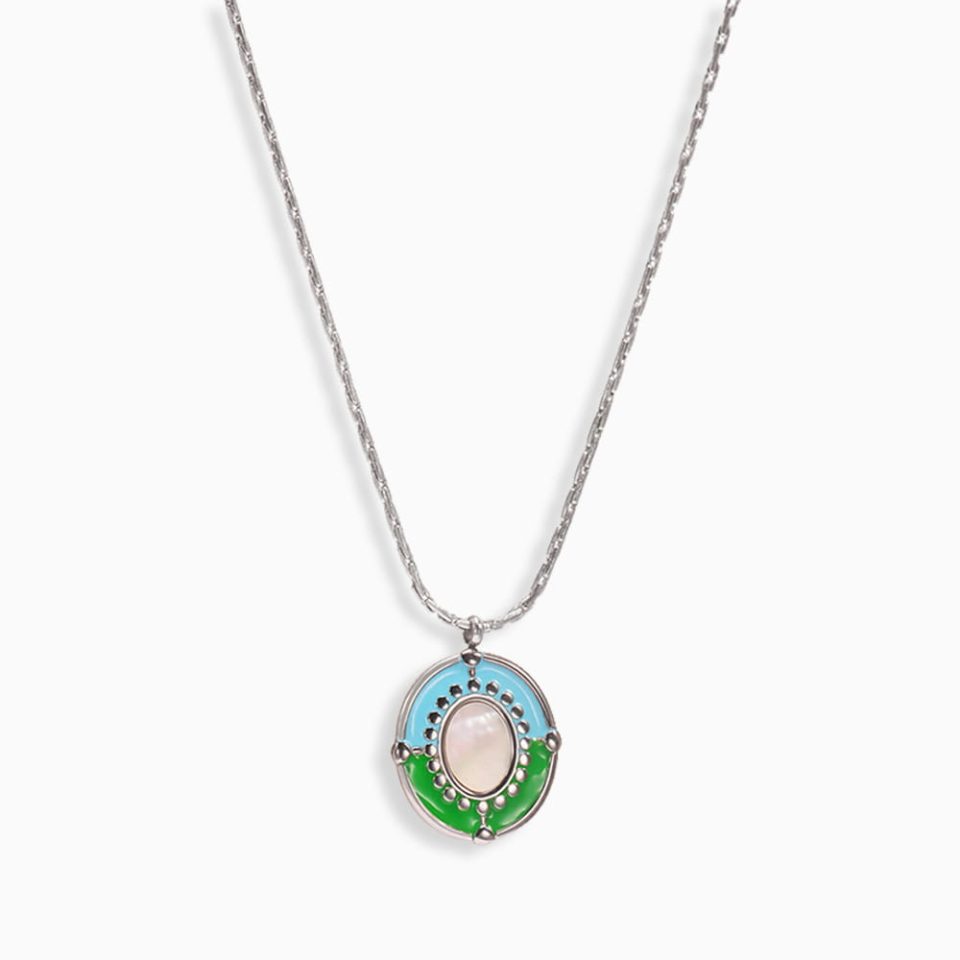 Summer Pearl Necklace – Stainless Steel Oil Dipped Shell Pendant with Adjustable Chain