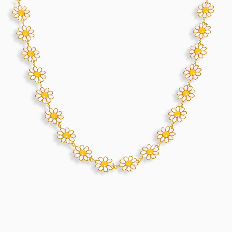 Women’s Daisy Oil‑Drop Choker Necklace – Gold Flower Pendant Stainless Steel Chain