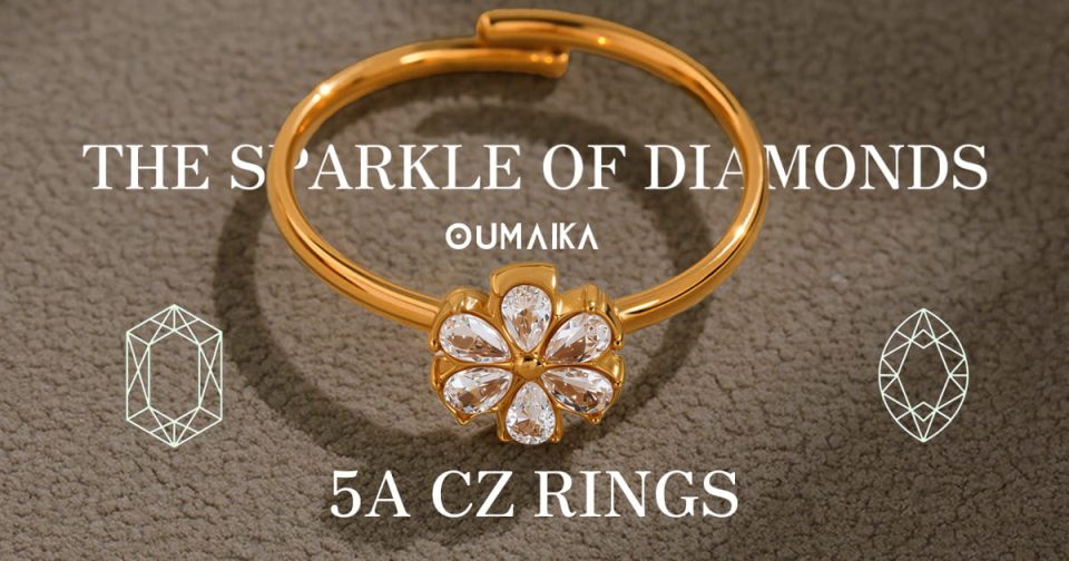 5A CZ ring on a model’s hand, showcasing brilliant diamond-like sparkle in a minimalist stainless steel band