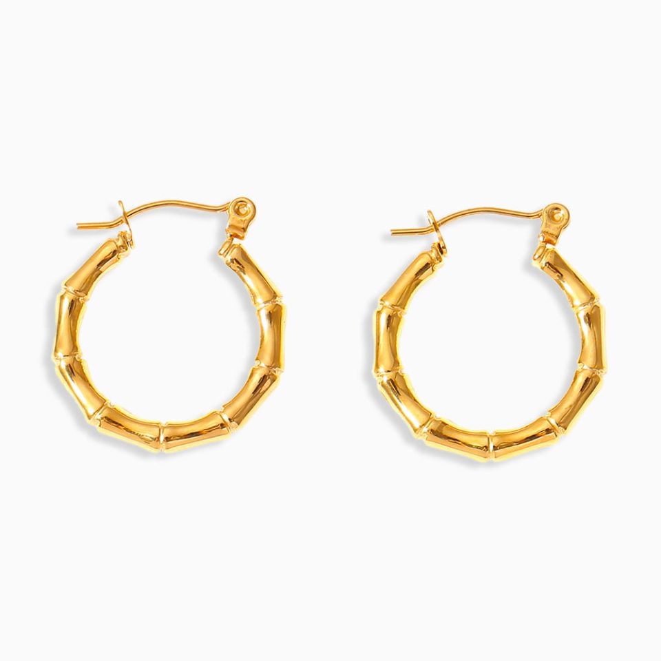Bamboo Link Huggie Hoop Earrings