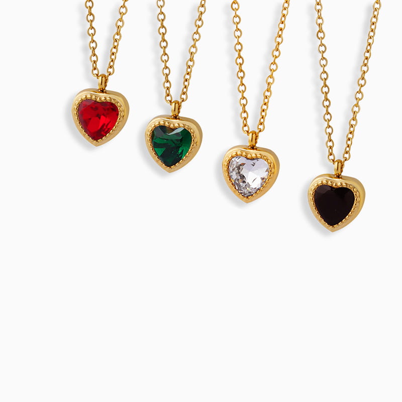 Colorful CZ Heart Pendant Necklace