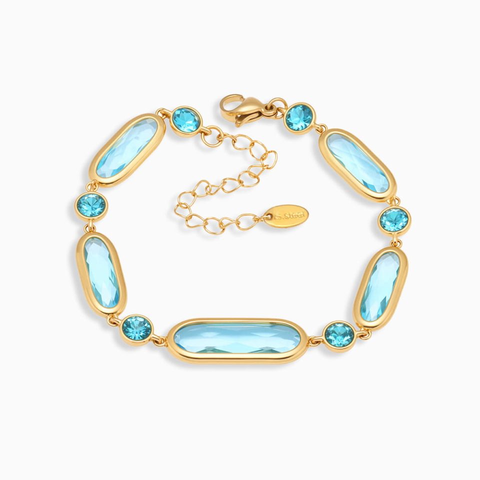 Crystal Czech Sea Glass Bracelet with Blue Glass Stone on white background