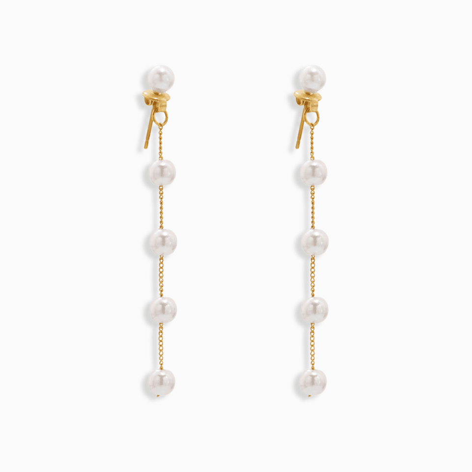 F1586-Gold Shell Pearl Tassel Earrings