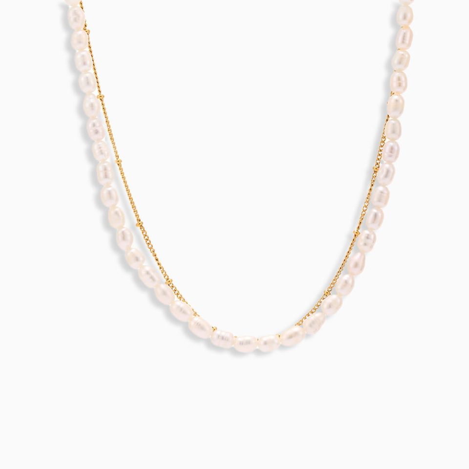 Freshwater pearl golden double-layer necklace txp280