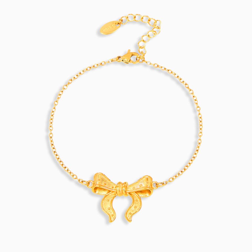 Textured Bow Pendant Stainless Steel Bracelet