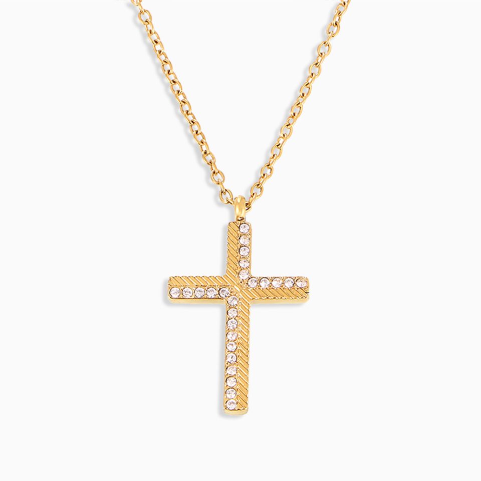 gold Cross Necklace with Diamonds p2069