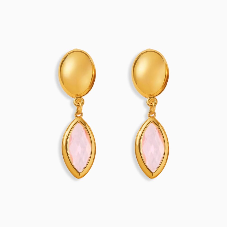 Gold Pink Glass Stone Earrings TXF280