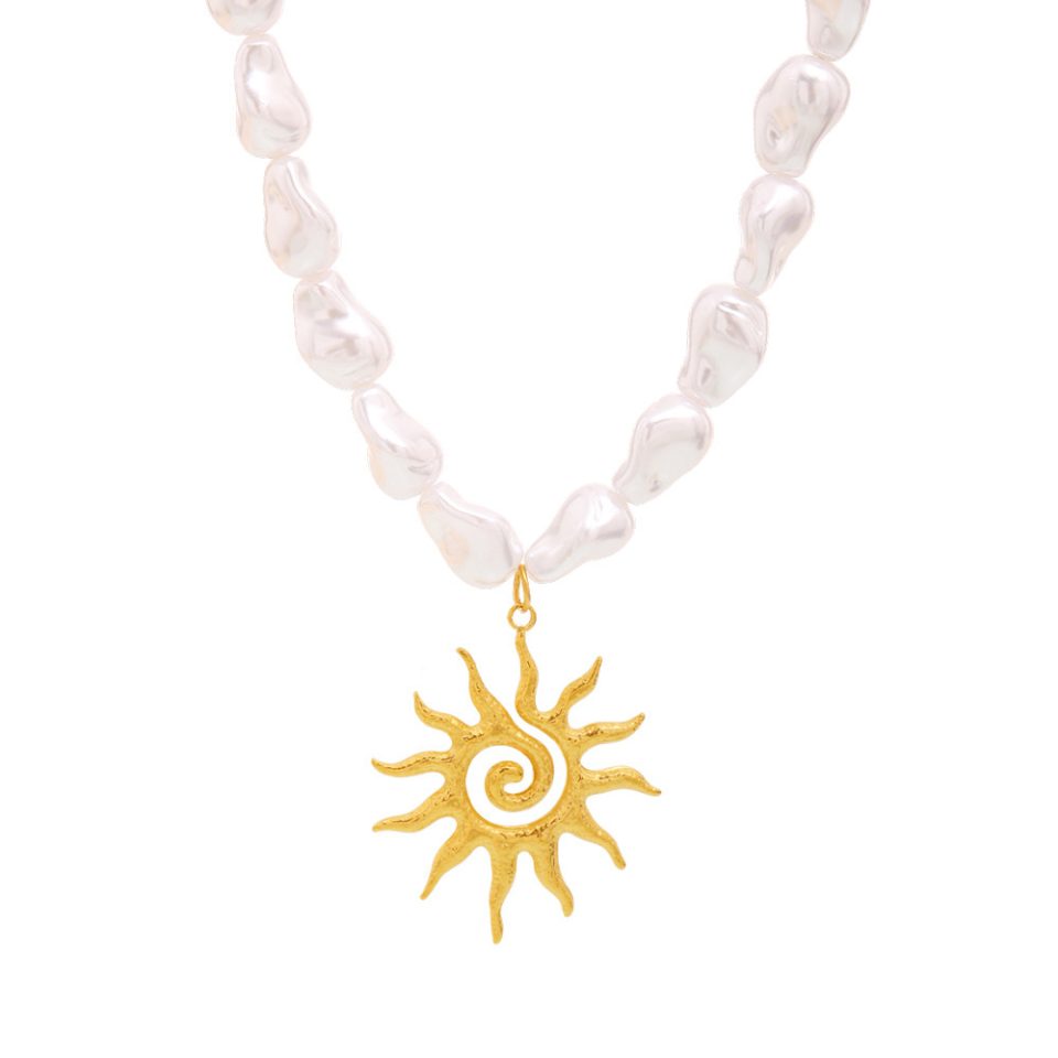 Gold Sun Necklace with Shell Pearls P1284-2