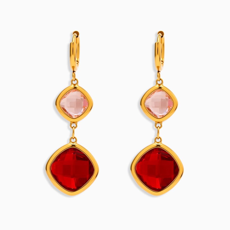 Gold and red glass stone earrings TXF271