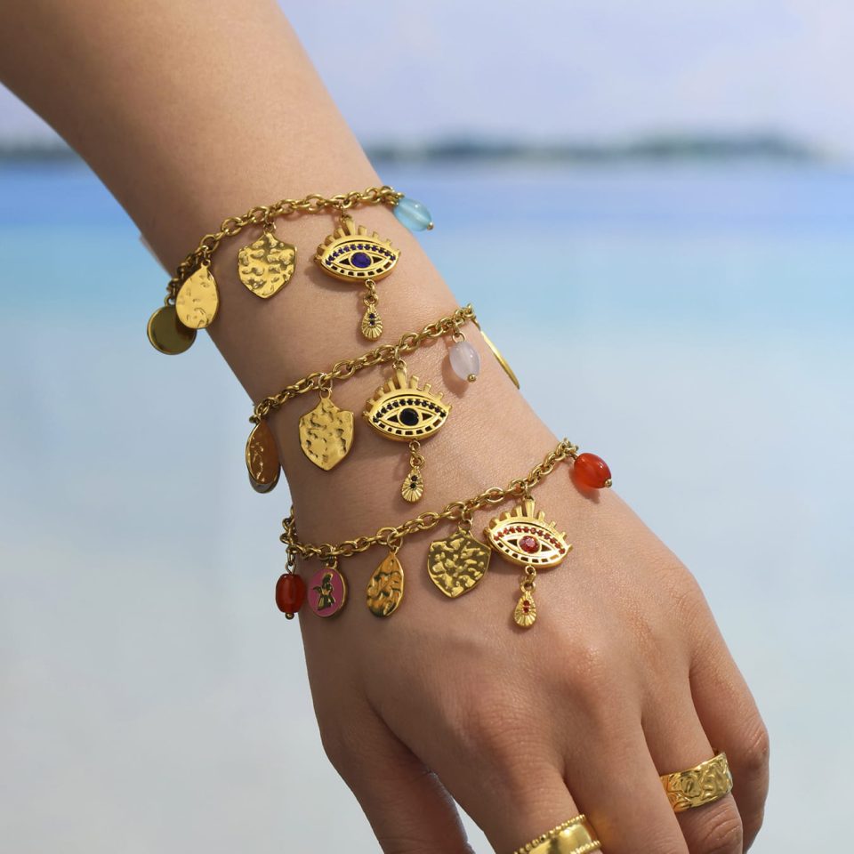 Model wears mixed color zircon bracelet TXE249